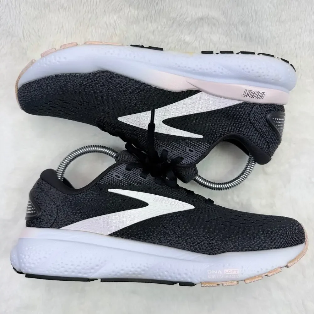 Brooks Ghost 16 Womens Running Shoes Black White Orchid Ice Size 8.5 Athletic